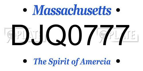 DJQ0777 Massachusetts License Plate