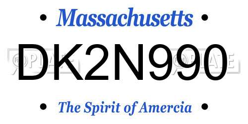 DK2N990 Massachusetts License Plate