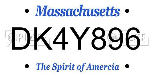 DK4Y896 Massachusetts License Plate