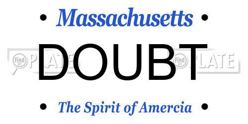 DOUBT Massachusetts License Plate