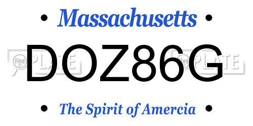 DOZ86G Massachusetts License Plate