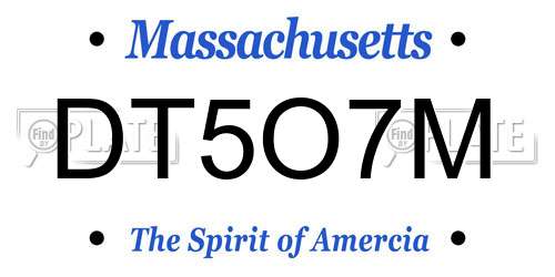 DT5O7M Massachusetts License Plate