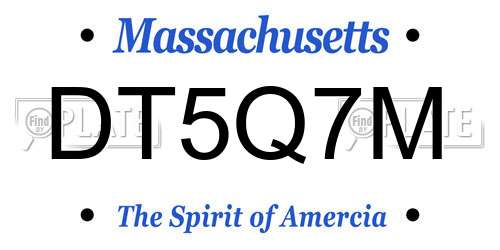 DT5Q7M Massachusetts License Plate