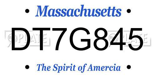 DT7G845 Massachusetts License Plate