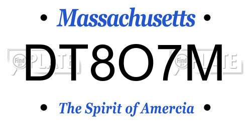 DT8O7M Massachusetts License Plate