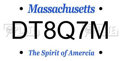DT8Q7M Massachusetts License Plate