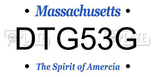 DTG53G Massachusetts License Plate