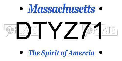 DTYZ71 Massachusetts License Plate