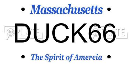 DUCK66 Massachusetts License Plate