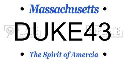DUKE43 Massachusetts License Plate