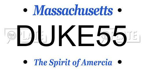 DUKE55 Massachusetts License Plate