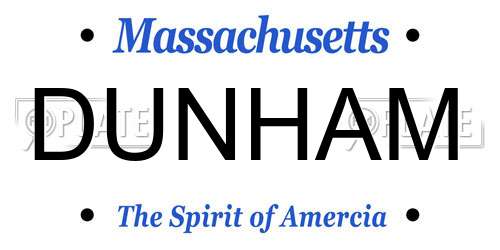 DUNHAM Massachusetts License Plate