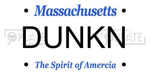 DUNKN Massachusetts License Plate