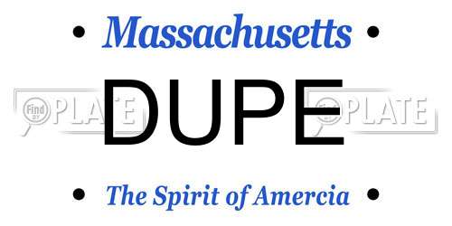 DUPE Massachusetts License Plate