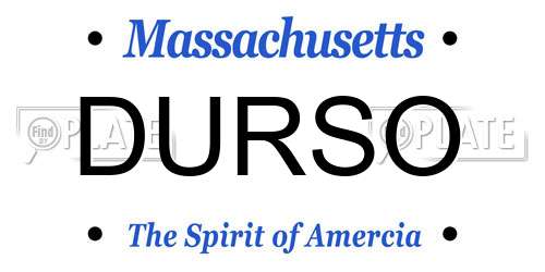 DURSO Massachusetts License Plate