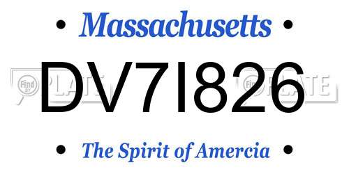 DV7I826 Massachusetts License Plate