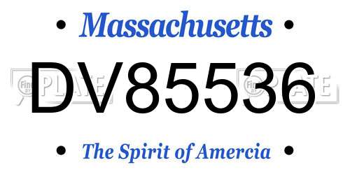DV85536 Massachusetts License Plate