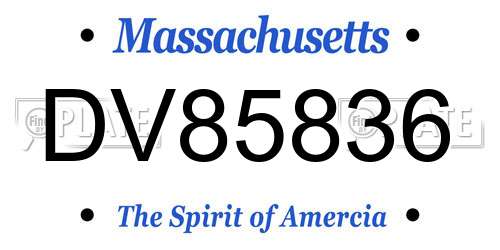 DV85836 Massachusetts License Plate