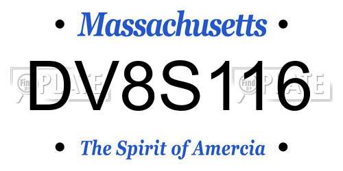 DV8S116 Massachusetts License Plate