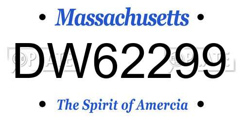 DW62299 Massachusetts License Plate