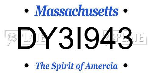 DY3I943 Massachusetts License Plate