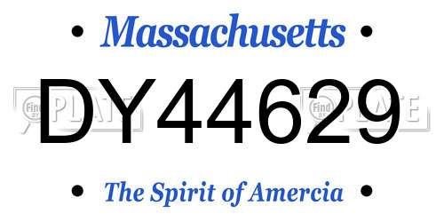 DY44629 Massachusetts License Plate