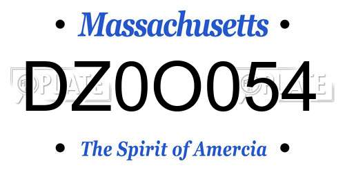DZ0O054 Massachusetts License Plate