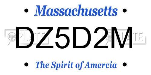 DZ5D2M Massachusetts License Plate