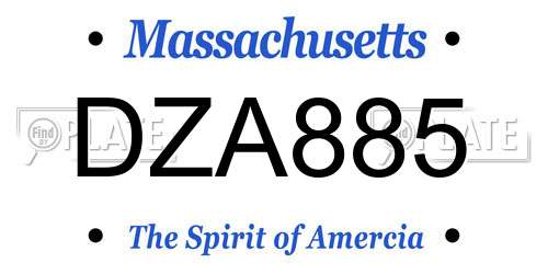 DZA885 Massachusetts License Plate