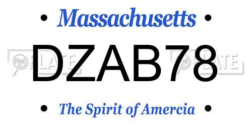 DZAB78 Massachusetts License Plate