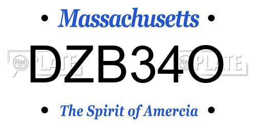 DZB34O Massachusetts License Plate