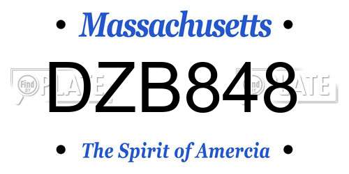 DZB848 Massachusetts License Plate