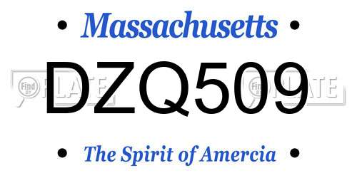 DZQ509 Massachusetts License Plate
