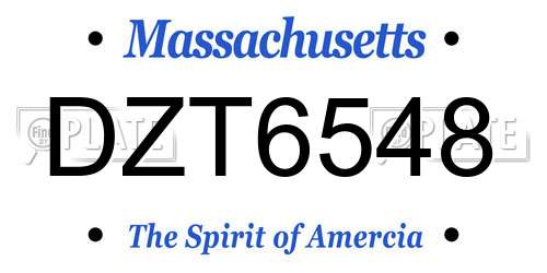 DZT6548 Massachusetts License Plate