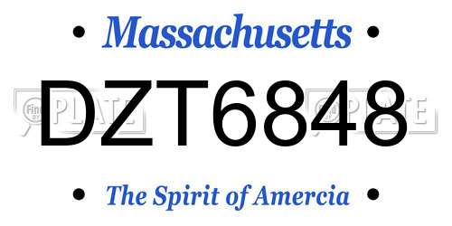 DZT6848 Massachusetts License Plate