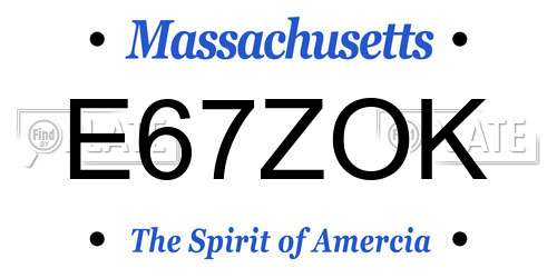 E67ZOK Massachusetts License Plate