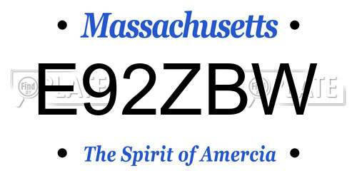 E92ZBW Massachusetts License Plate