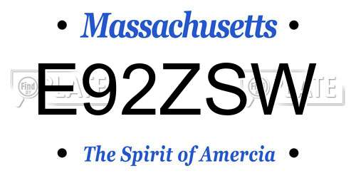 E92ZSW Massachusetts License Plate