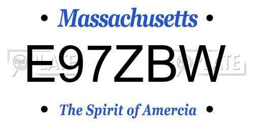 E97ZBW Massachusetts License Plate