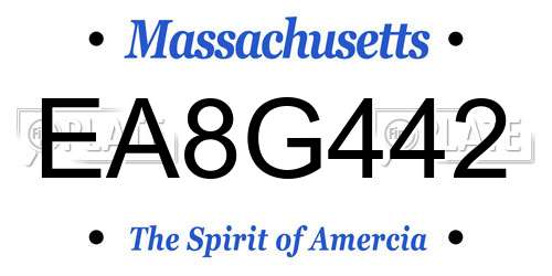 EA8G442 Massachusetts License Plate