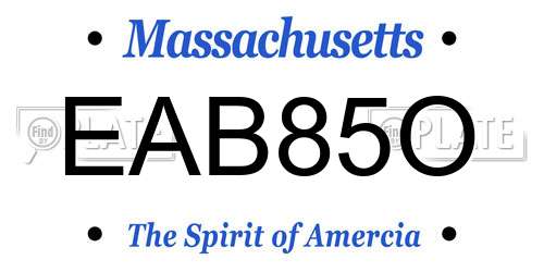 EAB85O Massachusetts License Plate