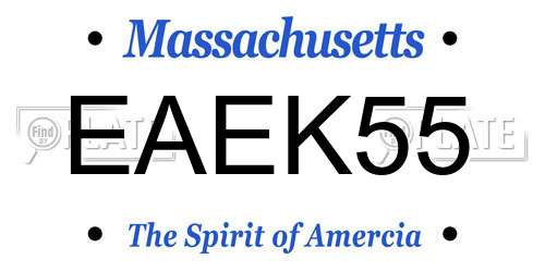 EAEK55 Massachusetts License Plate