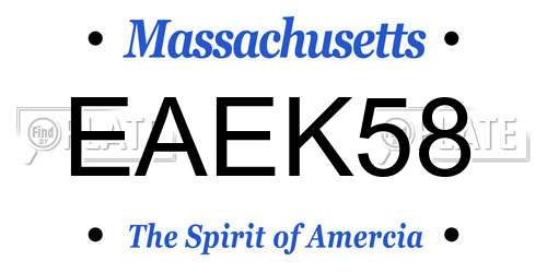 EAEK58 Massachusetts License Plate