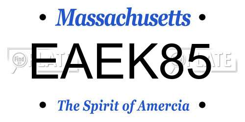EAEK85 Massachusetts License Plate