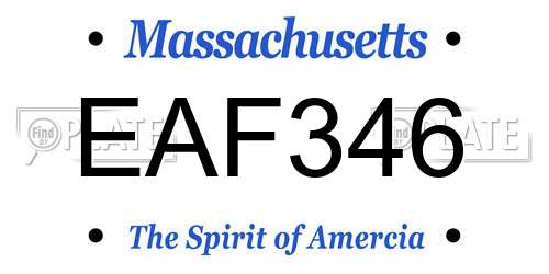 EAF346 Massachusetts License Plate