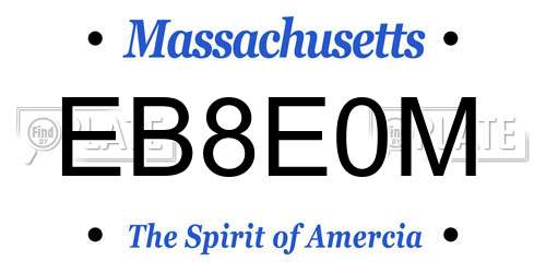 EB8E0M Massachusetts License Plate