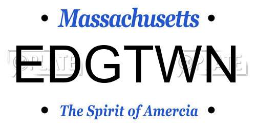 EDGTWN Massachusetts License Plate