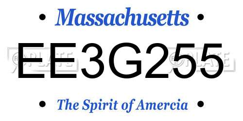 EE3G255 Massachusetts License Plate