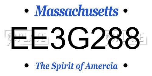 EE3G288 Massachusetts License Plate