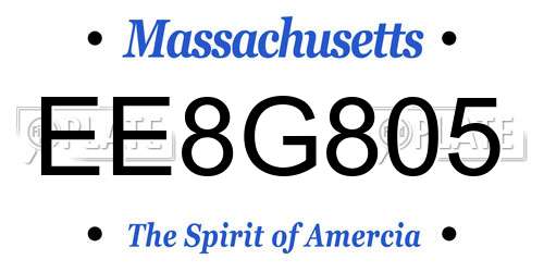 EE8G805 Massachusetts License Plate